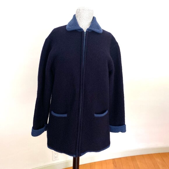 Vintage Pickett & Smith Black and Navy Wool Zipper Jacket, Size Medium - Picture 4 of 14